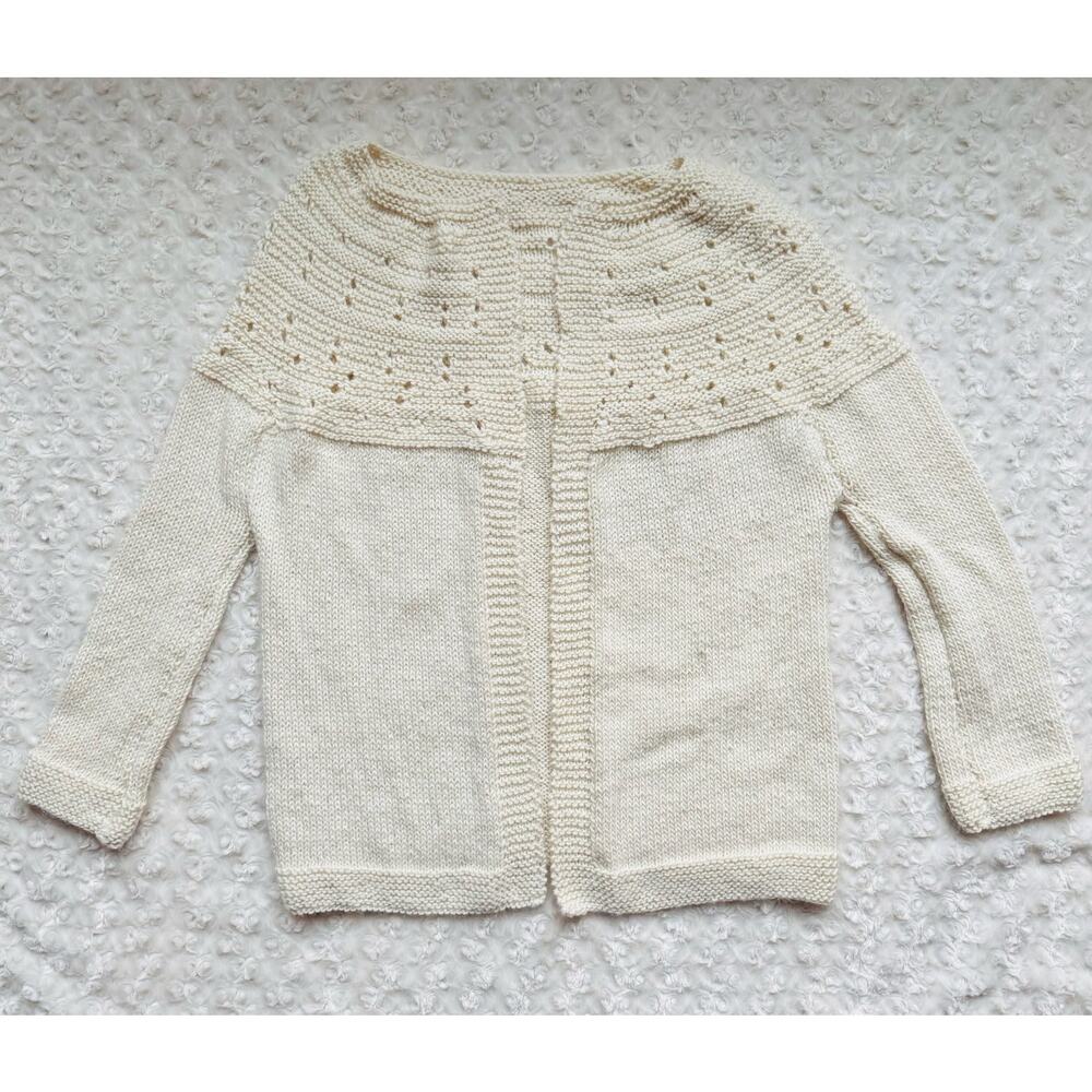 Handknit Womens Ivory White Soft Open Cardigan Sweater Size Medium